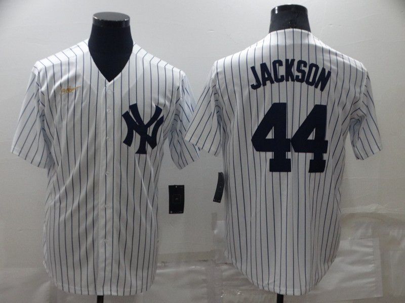 Men New York Yankees #44 Jackson White Strip Game 2022 Nike MLB Jersey
